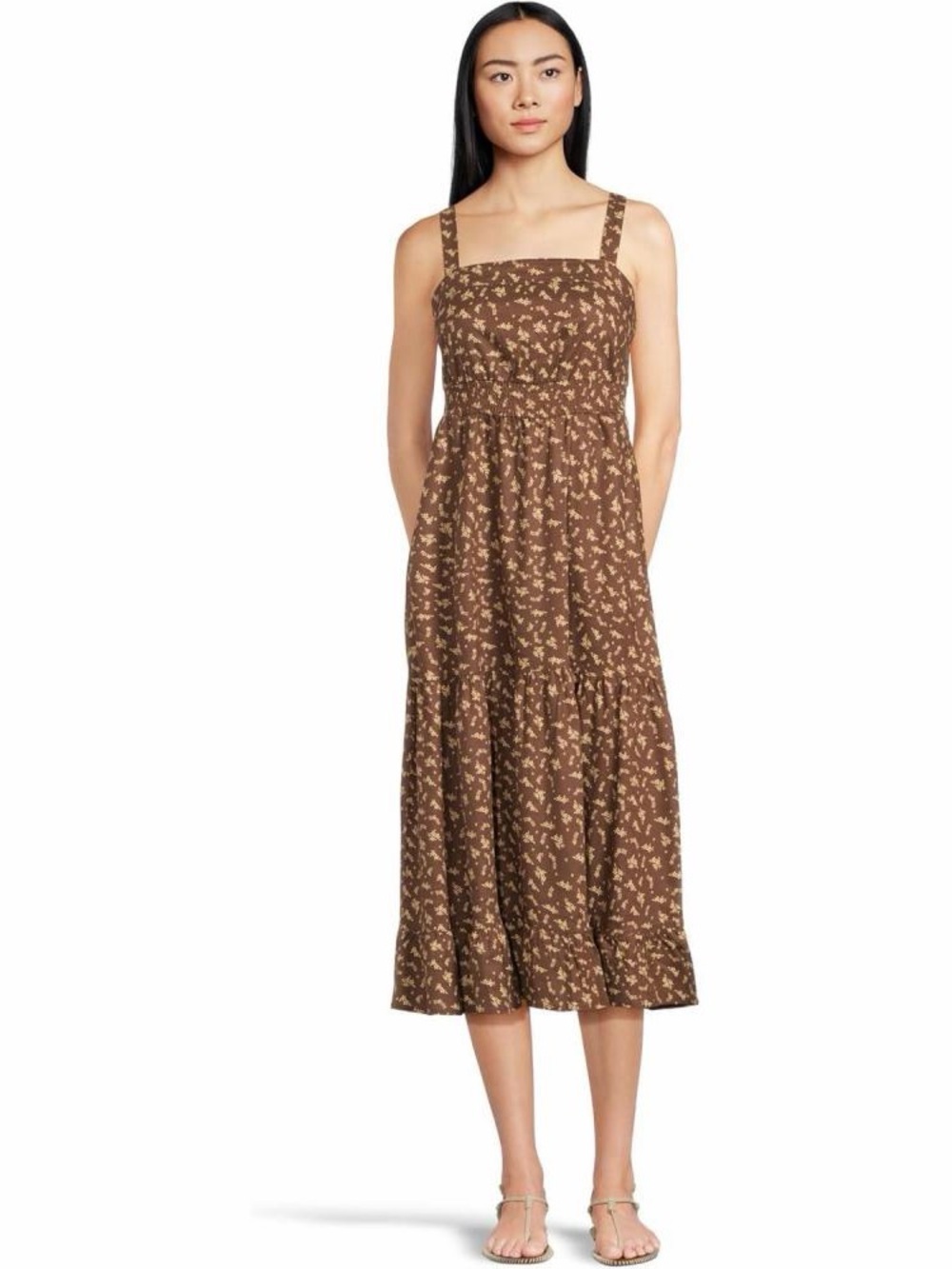 Brown tan fall floral dress Toad and co hemp taj  dress in chestnut med nwt